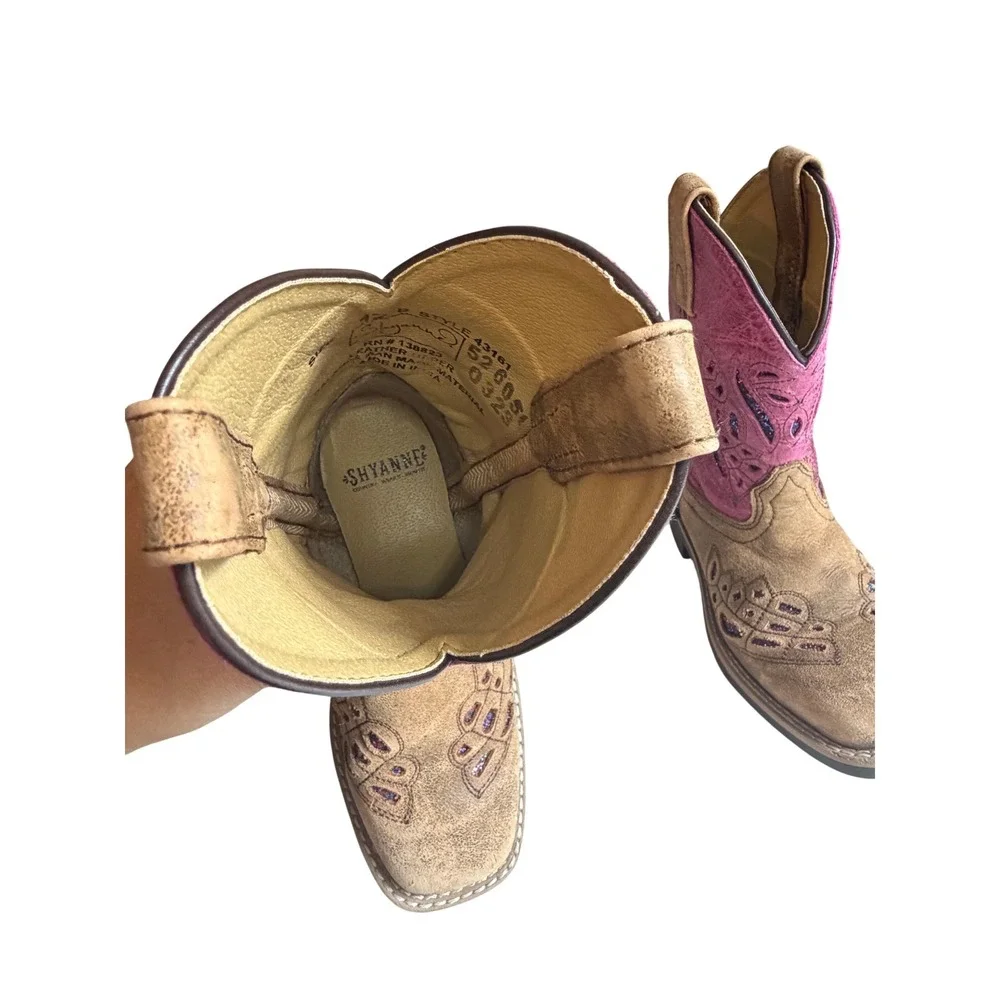 Shyanne Kids Brown Pink Glitter Cutout Western Cowboy Boots 12 D Style 43161